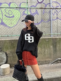 GGサガラ刺繍ケーブルニットトップス GYDA ブラック GGサガラ刺繍ケーブルニットトップス[品番：MKSW0067185]｜GYDA