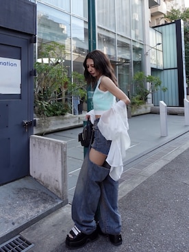 「GYDA（ジェイダ）のThick sole bijouストラップサンダル（サンダル、ブラック系）」を使った、HARUKIさん（レディース・158cm）の春コーディネート