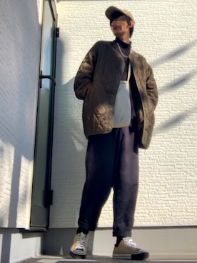 「古着」｜「アイテム（ノーカラージャケット）」を使った、くるぶしさん（メンズ・178cm）の秋コーディネート