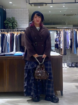 「PAGEBOY（ページボーイ）のラインフリンジティアードスカート/フリルスカート【ウエストゴム・ストレスフリー】（スカート）」を使った、miii.さん（レディース・151cm）の秋コーディネート