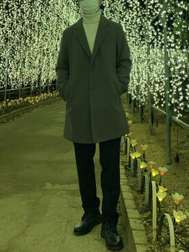 「united arrows」｜「アイテム（チェスターコート）」を使った、もちをさん（メンズ・175cm）の冬コーディネート