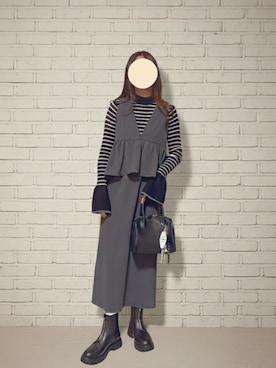 「アイテム（ジャンパースカート）」を使った、hi_roさん（レディース・160cm）の冬コーディネート