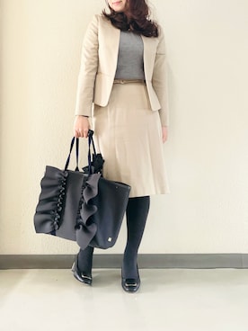 「NOLLEY’S（ノーリーズ）のアイテム（ノーカラージャケット）」を使った、halm19さん（レディース・163cm）の冬コーディネート