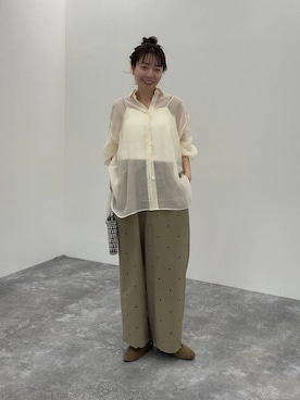 「LEPSIM（レプシィム）のシアーシャツ長袖チュニック　147435（シャツ/ブラウス、ホワイト系）」を使った、mizkさん（レディース・162cm）の春コーディネート