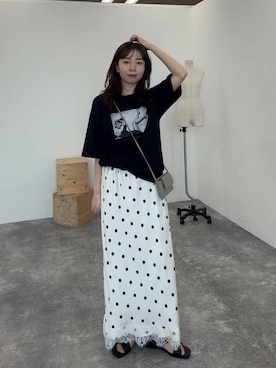 「LEPSIM（レプシィム）のフラットソフトクロスサンダル　670497（サンダル、ブラック系）」を使った、mizkさん（レディース・162cm）の夏コーディネート