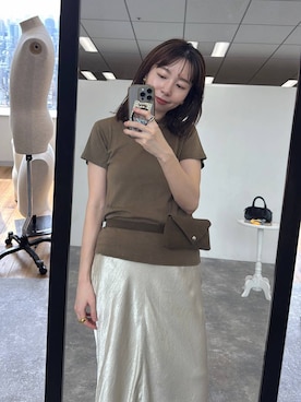 「LEPSIM（レプシィム）のフェイクレザーウエストポーチベルト　805733（ベルト、ブラウン系）」を使った、mizkさん（レディース・162cm）の夏コーディネート