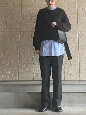 「重ね着ベストシーズン」｜「アイテム（スラックス）」を使った、AKARIさん（レディース・163cm）の冬コーディネート