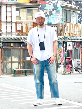 「アイテム（ハット、ホワイト系）」を使った、jyunkiさん（メンズ・179cm）の夏コーディネート