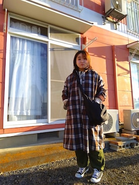 「CPCM（シーピーシーエム）のアイテム（ステンカラーコート）」を使った、あきぎんさん（レディース・160cm）の秋コーディネート