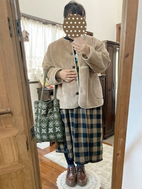 「パイピングコート」｜「アイテム（ノーカラージャケット）」を使った、ﾏﾒӦさん（レディース・154cm）の冬コーディネート