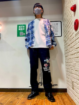 「PLEASURES（プレジャー）のアイテム（パンツ）」を使った、ながさきたいがさん（メンズ・169cm）の夏コーディネート