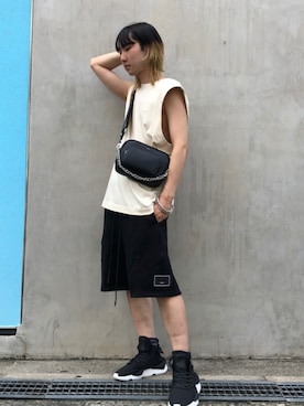 「WHITELAND（ホワイトランド）のアイテム（バッグ）」を使った、ながさきたいがさん（メンズ・169cm）の夏コーディネート