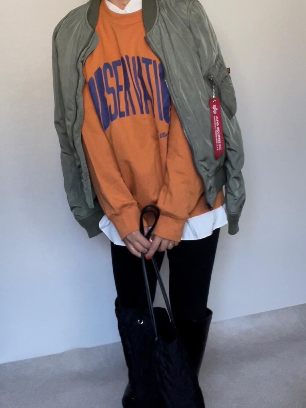 「miniaのボリュームソールロングブーツ　◆（ブーツ、ブラック系）」を使った、ⓒⓗⓘーⓒⓗⓐⓝさん（レディース・161cm）の秋コーディネートの1枚目の写真