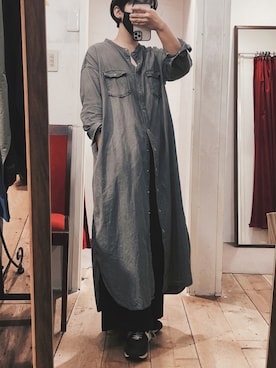 「デニムシャツ」｜「アイテム（シャツワンピース）」を使った、オオサトさん（レディース・158cm）の秋コーディネート