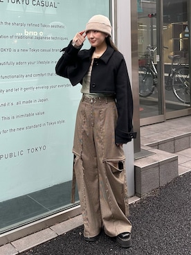 「PUBLIC TOKYO（パブリックトウキョウ）のアイテム（ステンカラーコート）」を使った、ｎａｎａさん（レディース・152cm）の秋コーディネート