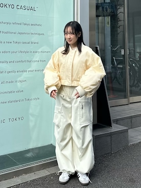 「オールホワイト」｜「アイテム（ブルゾン）」を使った、ｎａｎａさん（レディース・152cm）の冬コーディネート