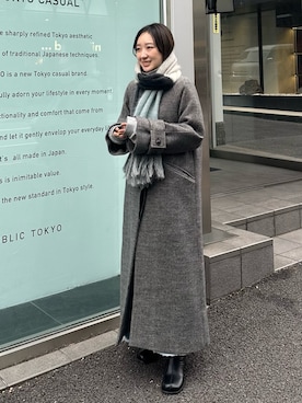 「PUBLIC TOKYO（パブリックトウキョウ）のアイテム（ステンカラーコート）」を使った、ｎａｎａさん（レディース・152cm）の冬コーディネート