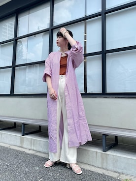 「シャツワンピ」｜「アイテム（デニムパンツ）」を使った、kitagawa mikiさん（レディース・165cm）の秋コーディネート