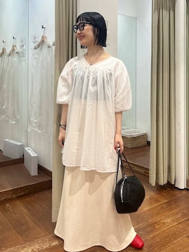 「アイテム（チュニック、ホワイト系）」を使った、mion hisakiさん（レディース・157cm）の夏コーディネート