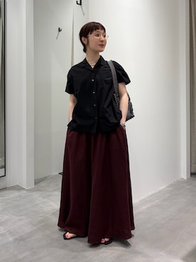「かぐれ（カグレ）のリネンフレアスカート（スカート、ブラウン系）」を使った、久木 美音さん（レディース・157cm）の夏コーディネート