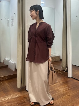 「アイテム（スカート）」を使った、久木美音さん（レディース・157cm）の夏コーディネート