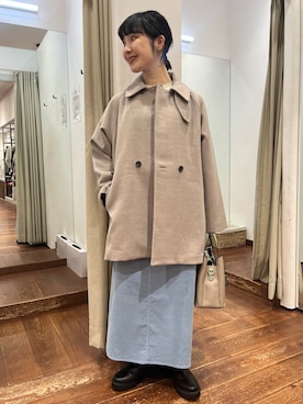 「アイテム（バッグ、グリーン系）」を使った、久木 美音さん（レディース・157cm）の冬コーディネート