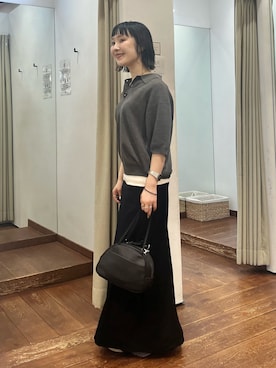 「アイテム（ボストンバッグ）」を使った、久木美音さん（レディース・157cm）の夏コーディネート