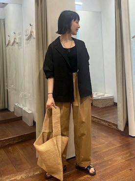 「旅行コーデ」｜「アイテム（ジャケット/アウター）」を使った、mion hisakiさん（レディース・157cm）の夏コーディネート