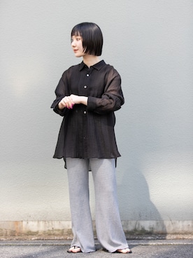 「FORK&SPOON（フォークアンドスプーン）のFORK&SPOON　フライスタンクトップ（タンクトップ、ブラック系）」を使った、久木 美音さん（レディース・157cm）の夏コーディネート