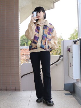 「柄物」｜「アイテム（ジャケット/アウター）」を使った、ひよりさん（レディース・163cm）の秋コーディネート