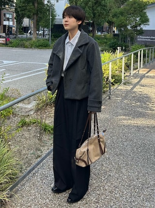 「WYM LIDNM(ウィム バイ リドム)のCUT-OFF HEM STRIPE SHIRT(シャツ/ブラウス)」を使った、おだまや さん(メンズ・172cm)の秋コーディネート