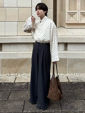 「WYM LIDNM（ウィム バイ リドム）のFAUX SUEDE SHOULDER BAG（ショルダーバッグ、ブラウン系）」を使った、おだまや  さん（メンズ・172cm）の秋コーディネート