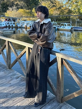 「アイテム（ライダースジャケット）」を使った、おだまや  さん（メンズ・171cm）の秋コーディネート