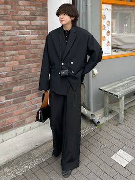 「remer（リメール）の【セットアップ対応】loose basic double tailored jacket / ルーズベーシックダブルテーラードジャケット（テーラードジャケット、ブルー系）」を使った、おだまや  さん（メンズ・172cm）の春コーディネート