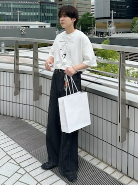 「Mr.Creape(5.22 金曜日 20:00発売開始)のアイテム（Tシャツ/カットソー、ホワイト系）」を使った、おだまや  さん（メンズ・172cm）の夏コーディネート