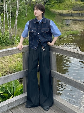 「SELLE GLANT(セレグランテ)のTWO-TUCK BAGGY DESIGN SLACKS/2タックバギーデザインスラックスパンツ【SET-UP着用可】(スラックス)」を使った、おだまや さん(メンズ・172cm)の夏コーディネート