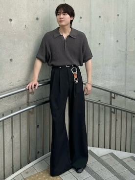 「selle glant（セレグランテ）のTWO-TUCK BAGGY DESIGN SLACKS/2タックバギーデザインスラックスパンツ【SET-UP着用可】（スラックス、ブラック系）」を使った、おだまや  さん（メンズ・172cm）の夏コーディネート