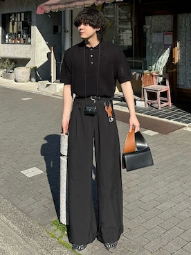 「Mr.Creape3月新作のアイテム（ポロシャツ、ブラック系）」を使った、おだまや  さん（メンズ・172cm）の春コーディネート