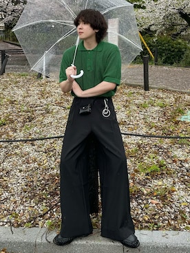 「Mr.Creape新作ニットポロのアイテム（ポロシャツ、ブルー系）」を使った、おだまや  さん（メンズ・172cm）の春コーディネート