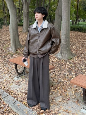 「アイテム（ライダースジャケット）」を使った、おだまや  さん（メンズ・171cm）の秋コーディネート