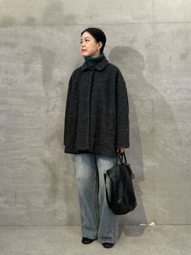 「BEARDSLEY（ビアズリー）の《10/14(水)12:00予約開始予定》プードルボンディングフレアーコート（その他アウター、グレー系）」を使った、BEARDSLEYさん（レディース・158cm）の秋コーディネート