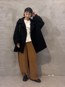 「BEARDSLEY（ビアズリー）のホースライニングコート（その他アウター、ブラック系）」を使った、BEARDSLEYさん（レディース・158cm）の秋コーディネート