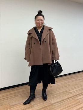 「BEARDSLEY（ビアズリー）のカラーレスシャツワンピース（ワンピース、ブラック系）」を使った、BEARDSLEYさん（レディース・158cm）の秋コーディネート