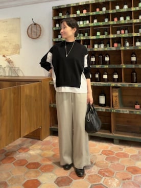 「BEARDSLEY（ビアズリー）のマルチウエストリブパンツ（その他パンツ、グレー系）」を使った、BEARDSLEYさん（レディース・158cm）の秋コーディネート