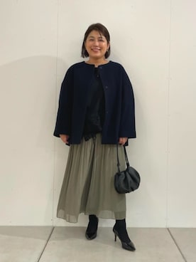 「アイテム（ノーカラーコート）」を使った、BEARDSLEYさん（レディース・151cm）の秋コーディネート