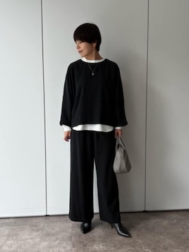 「BEARDSLEY（ビアズリー）のマルチウエストリブパンツ（その他パンツ、ブラック系）」を使った、BEARDSLEYさん（レディース・154cm）の夏コーディネート
