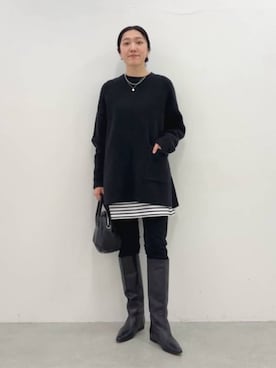 「ボーダーTシャツ」｜BEARDSLEYさん（レディース・164cm）の秋コーディネート