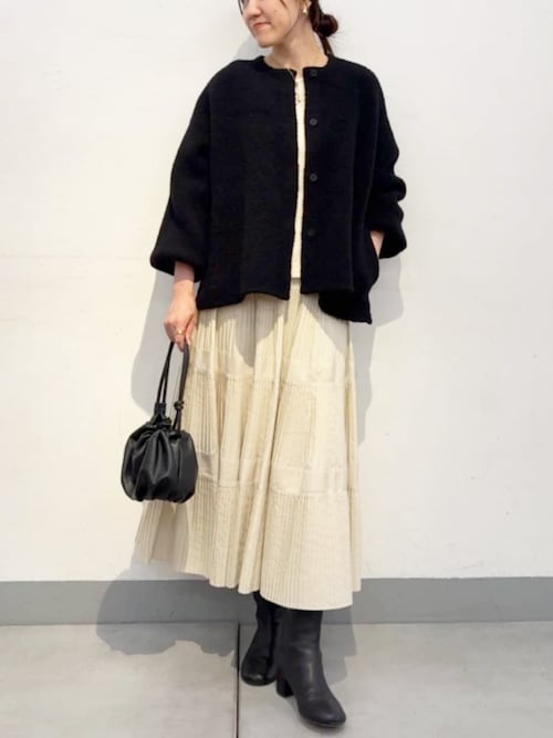 セール】パフ袖ウールニットジャケット（ノーカラージャケット