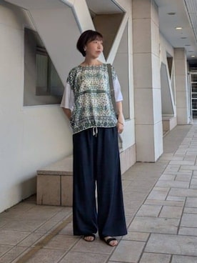 「BEARDSLEY（ビアズリー）の《新色予約開始》マルチウエストリブパンツ（Pants、ブルー系）」を使った、BEARDSLEYさん（レディース・154cm）の春コーディネート