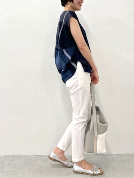 リネンビッグチェックカットソーを使った人気ファッション